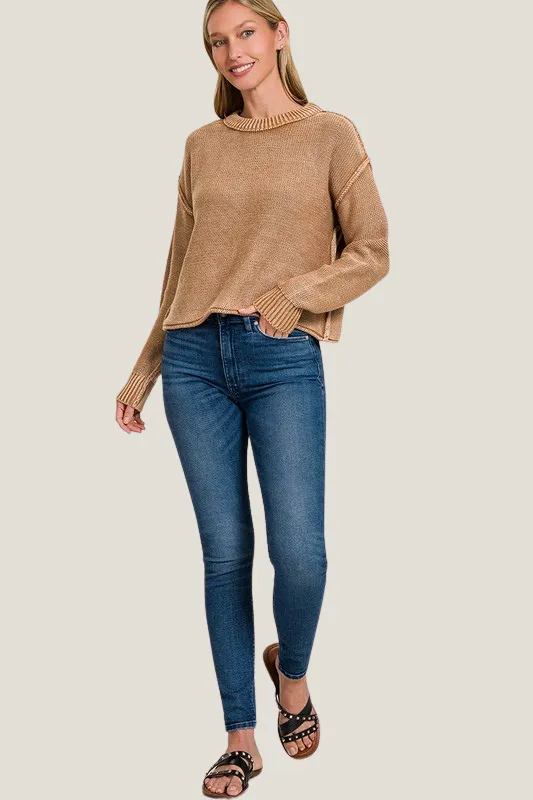 Seam Detail Crop Sweater (Deep Camel)