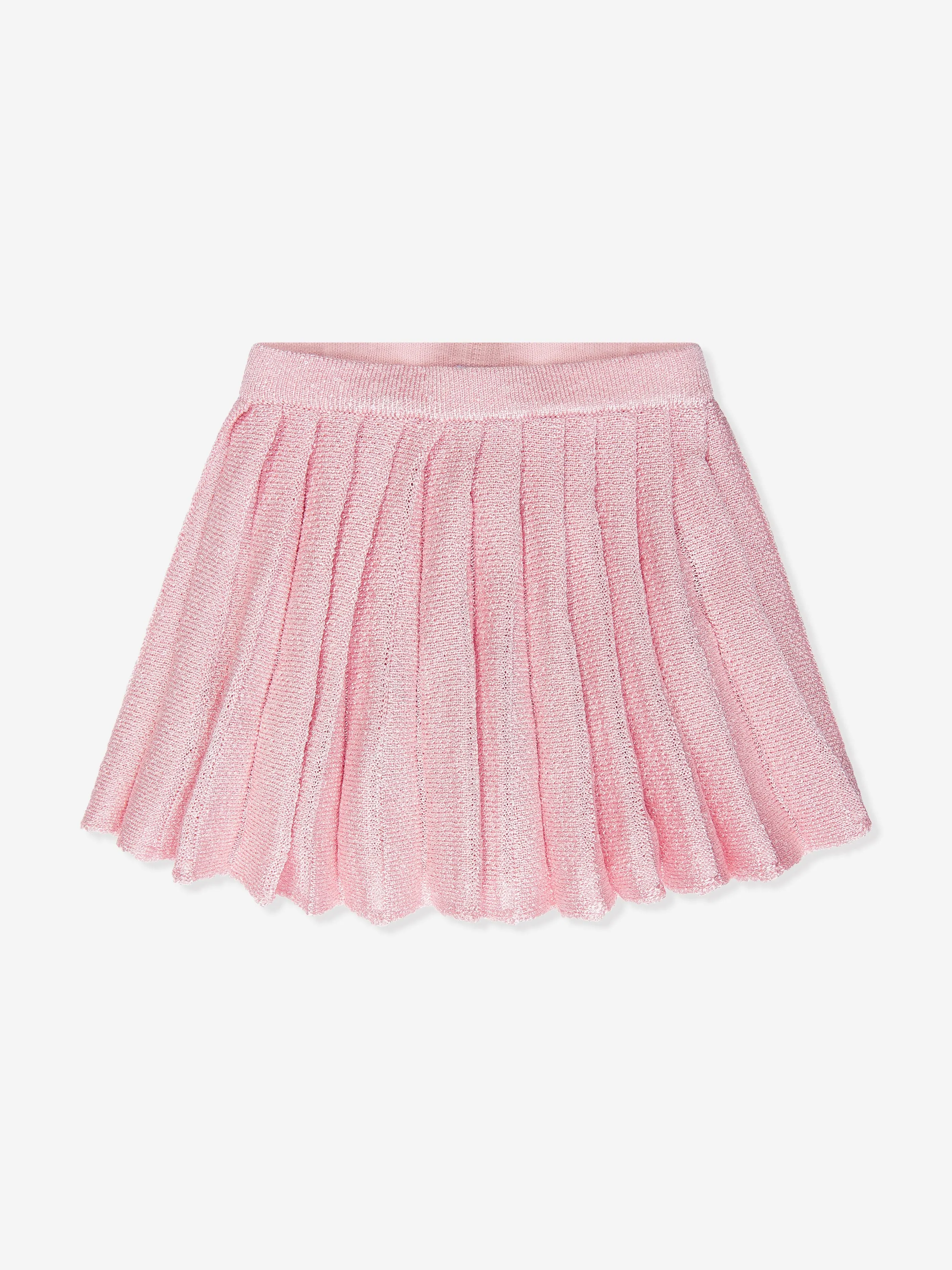 Self Portrait Girls Sequin Knit Pleated Skirt in Pink