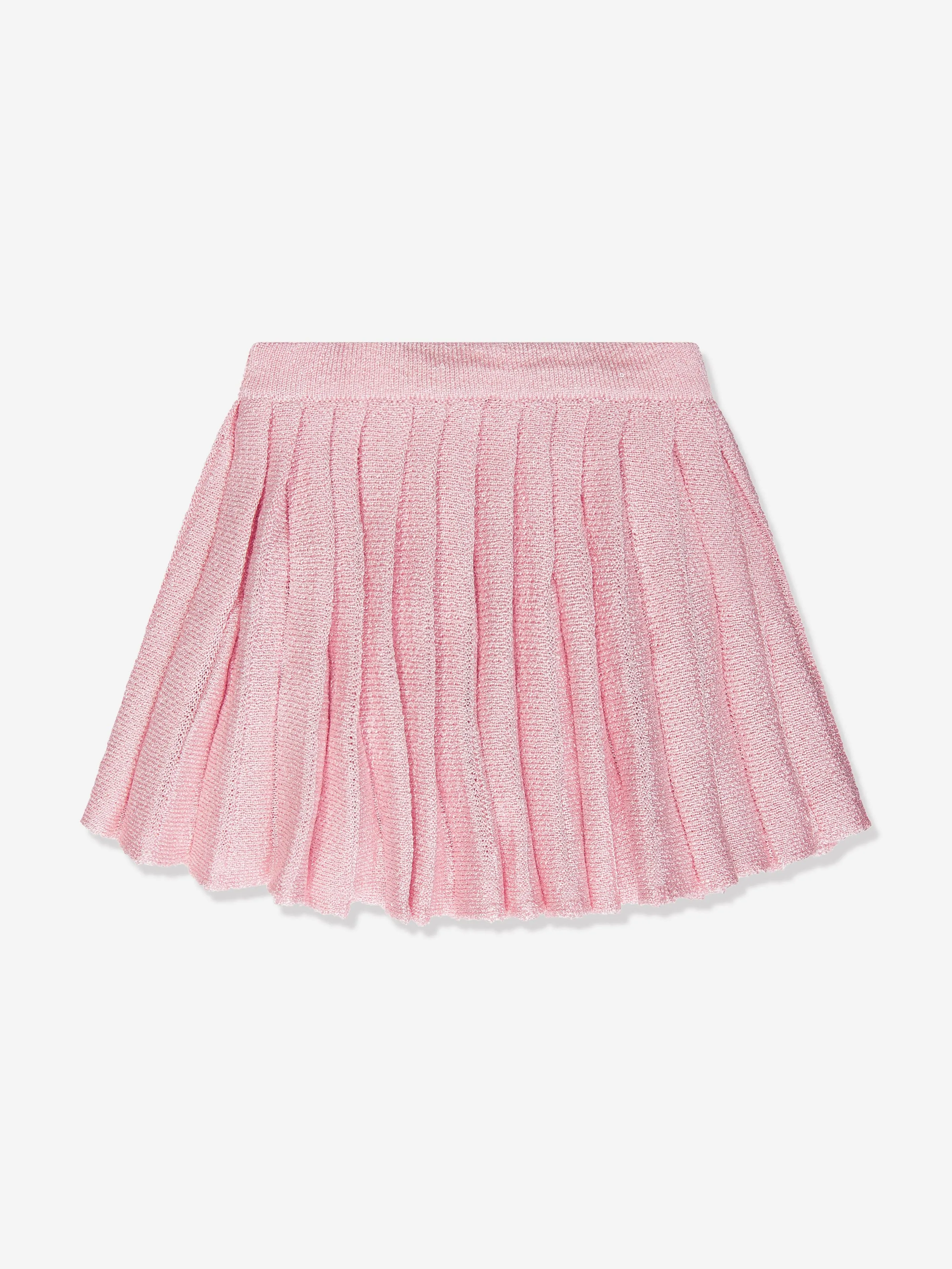 Self Portrait Girls Sequin Knit Pleated Skirt in Pink