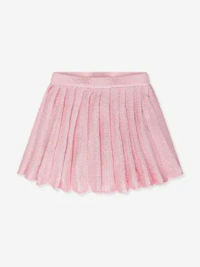 Self Portrait Girls Sequin Knit Pleated Skirt in Pink