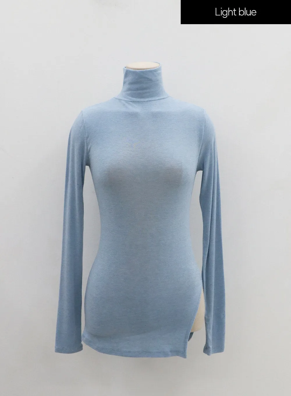 Side Cut Turtleneck Long Sleeve T-Shirt IO31