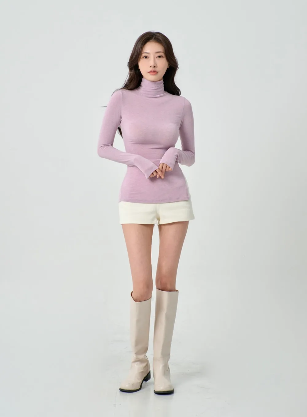 Side Cut Turtleneck Long Sleeve T-Shirt IO31