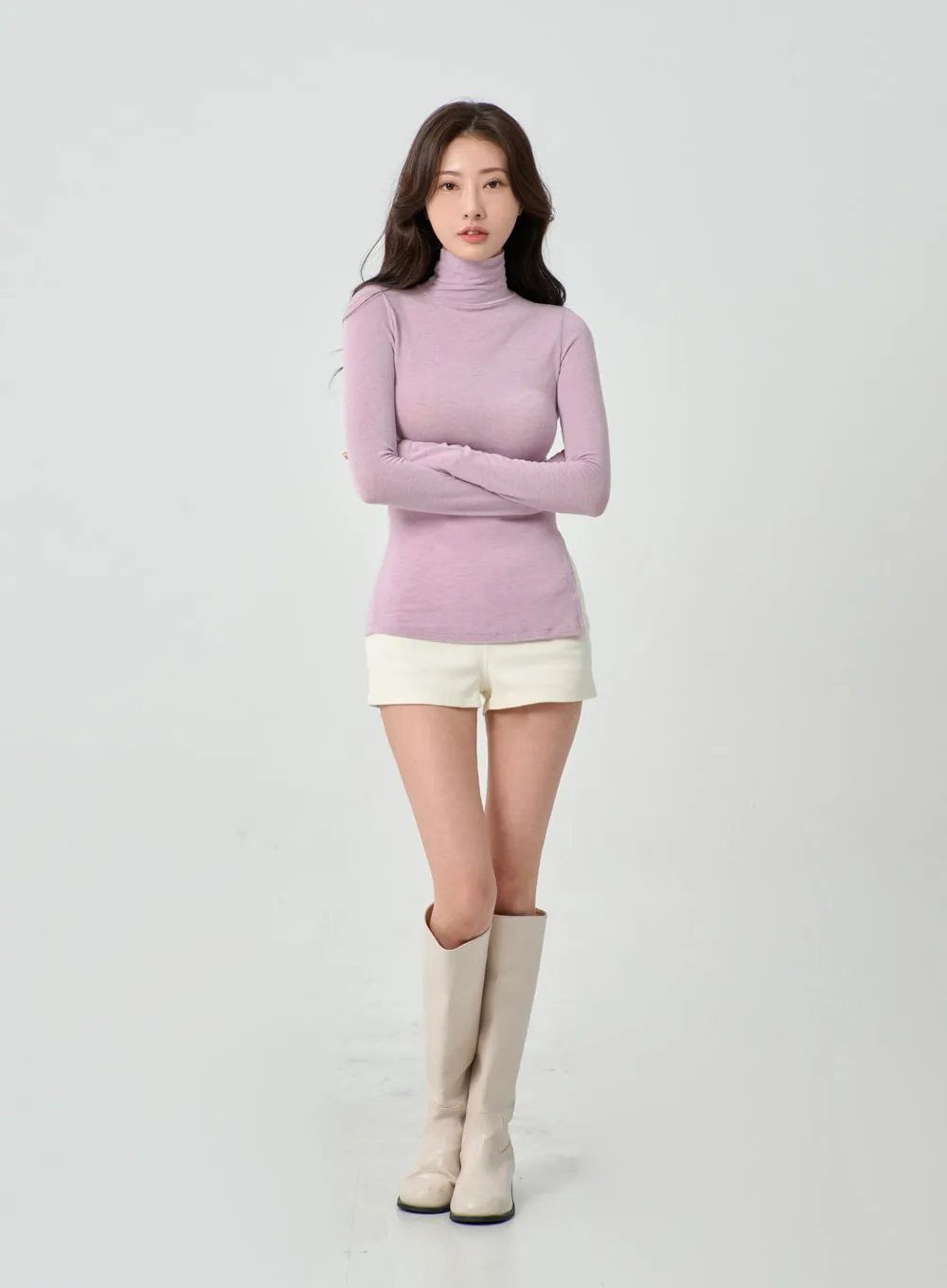 Side Cut Turtleneck Long Sleeve T-Shirt IO31