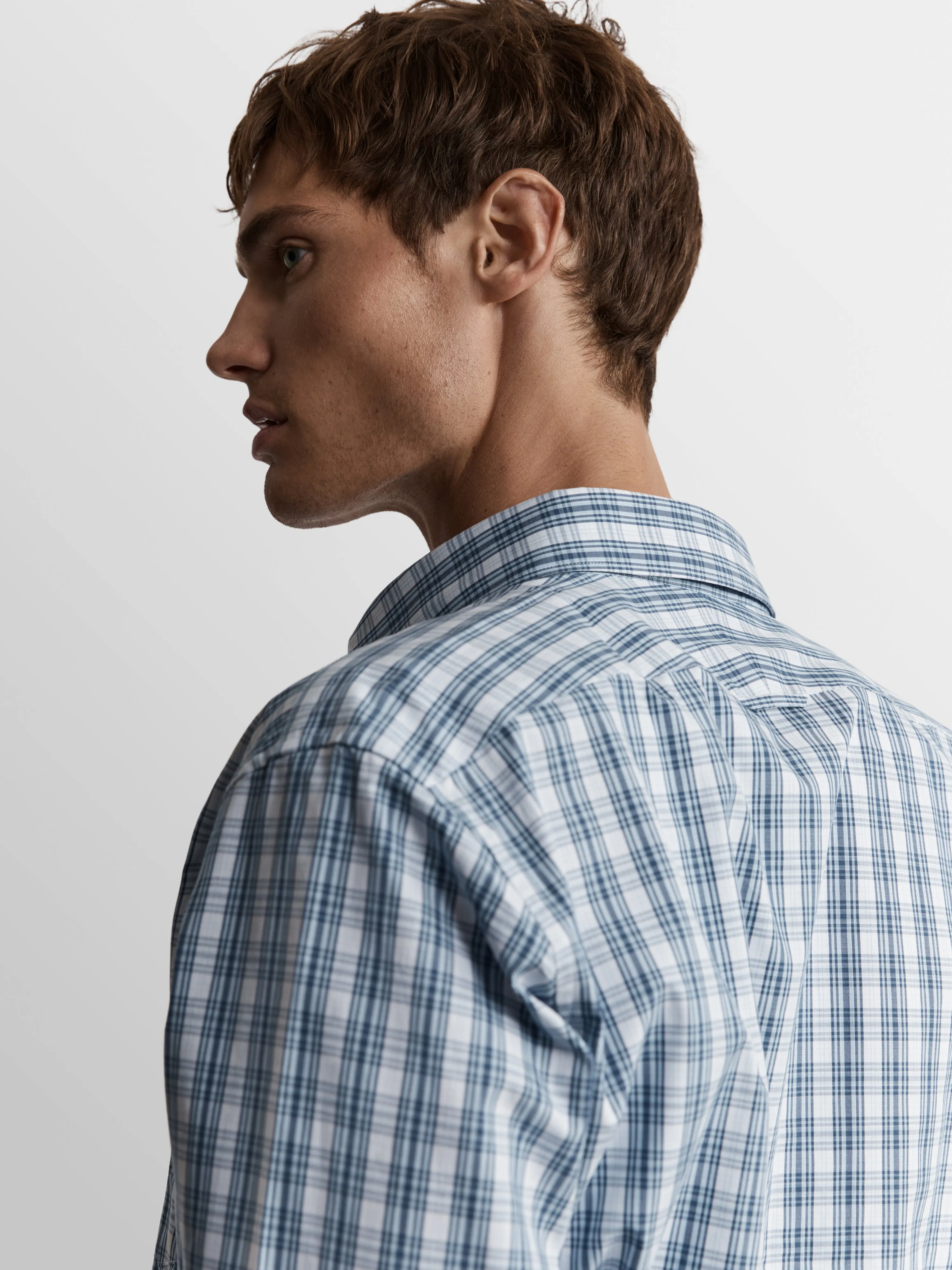 Slim Fit Blue and White Oxford Check Shirt