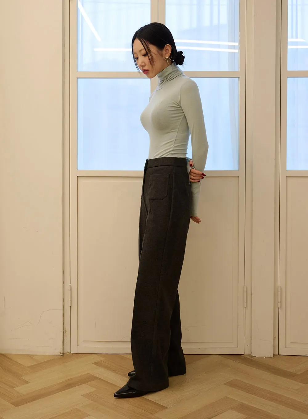 Slim Fit Turtleneck Top with Thumb Hole Sleeve OD327