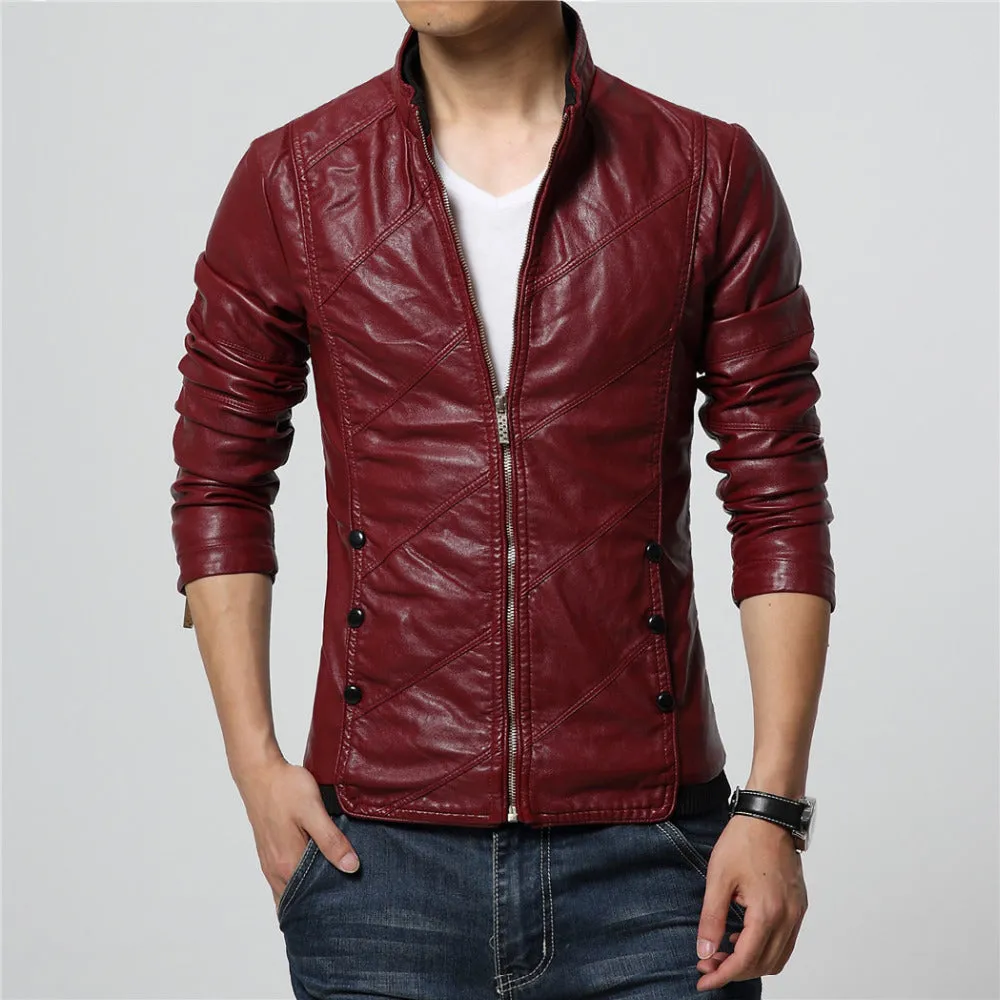 Solid Faux Leather Zipper Jacket