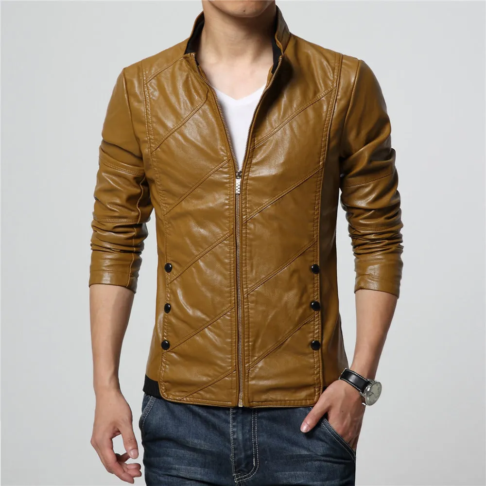 Solid Faux Leather Zipper Jacket