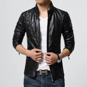 Solid Faux Leather Zipper Jacket