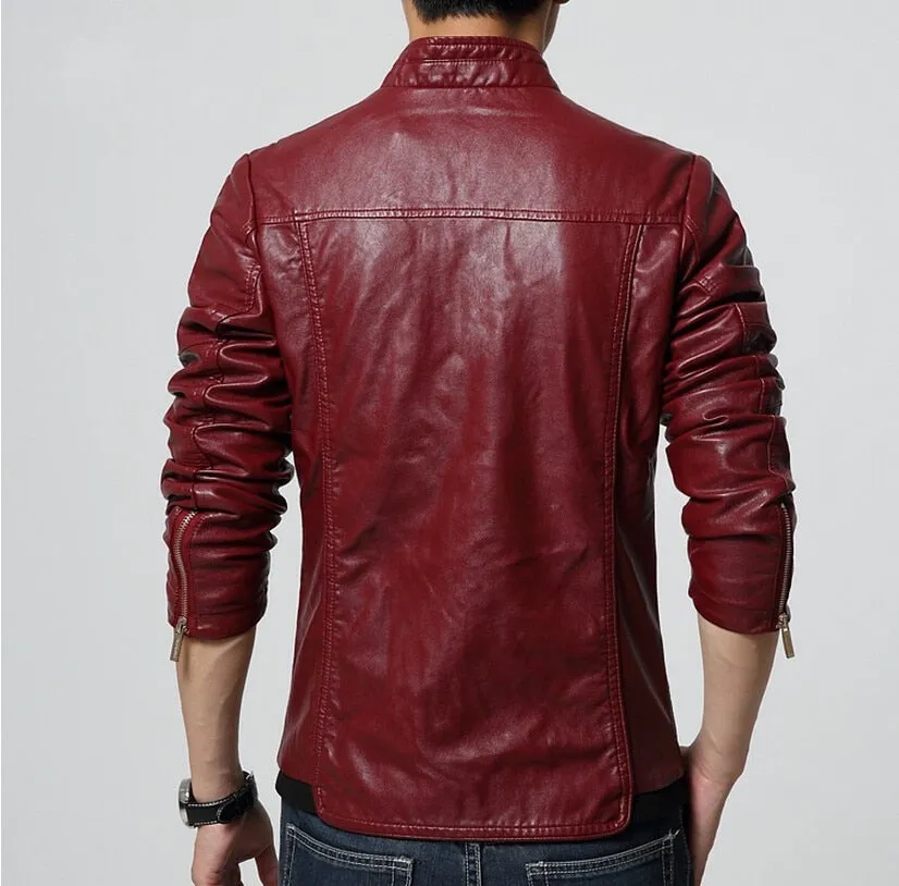 Solid Faux Leather Zipper Jacket