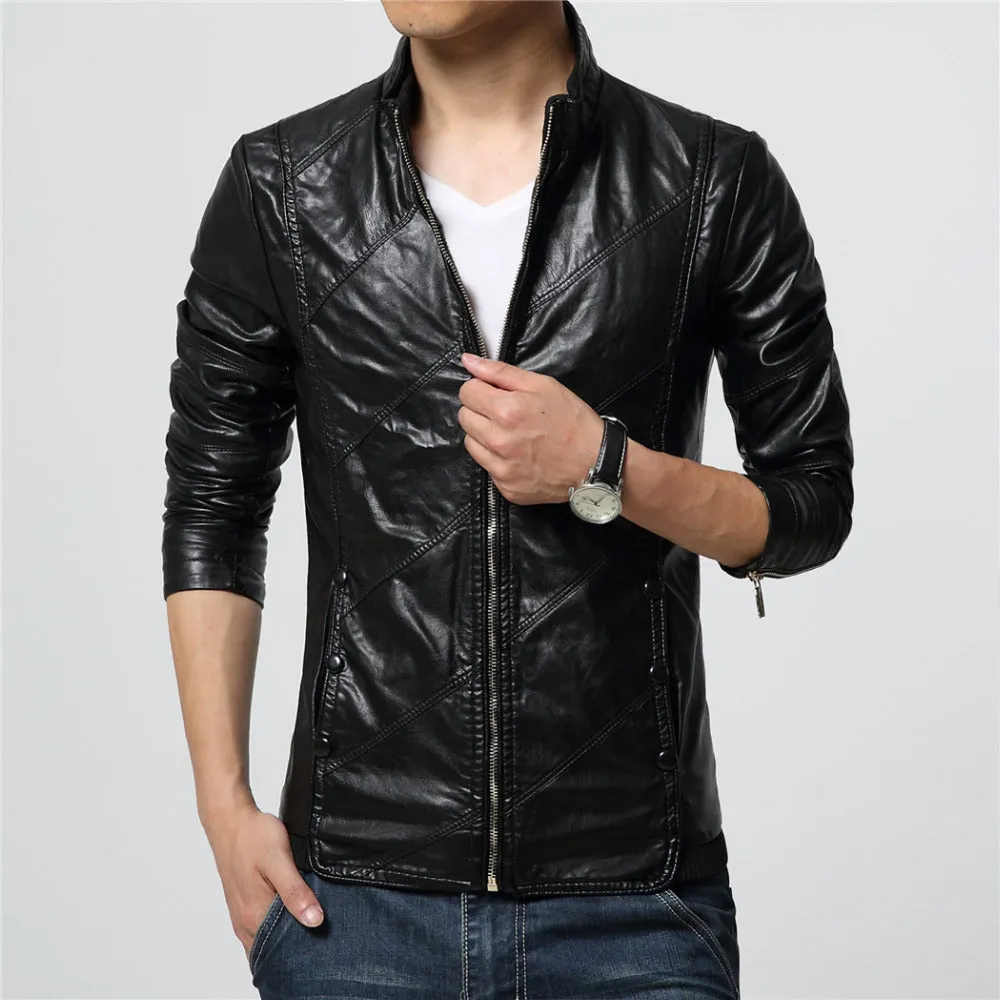 Solid Faux Leather Zipper Jacket