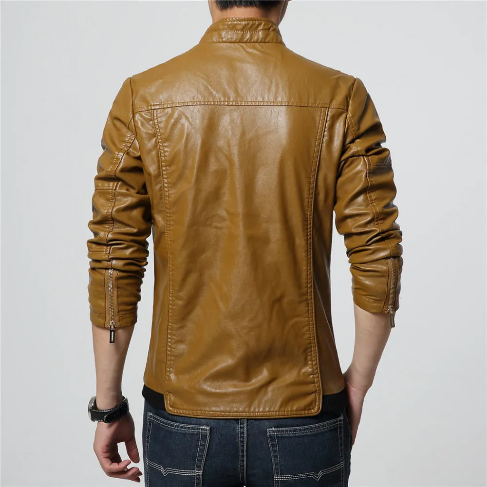 Solid Faux Leather Zipper Jacket