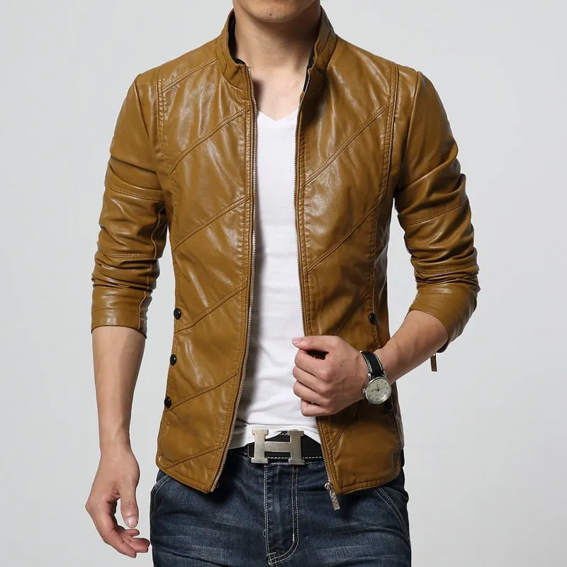 Solid Faux Leather Zipper Jacket