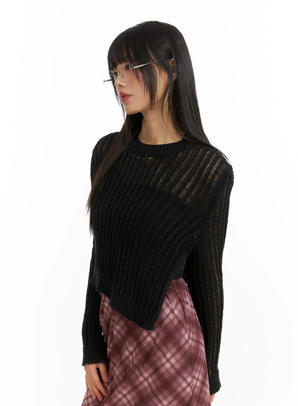 Solid Hollow Out Knit Sweater CM413