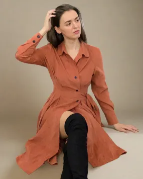 Tazia Orange Long Sleeve Wrap Dress