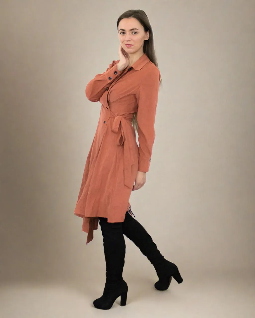 Tazia Orange Long Sleeve Wrap Dress