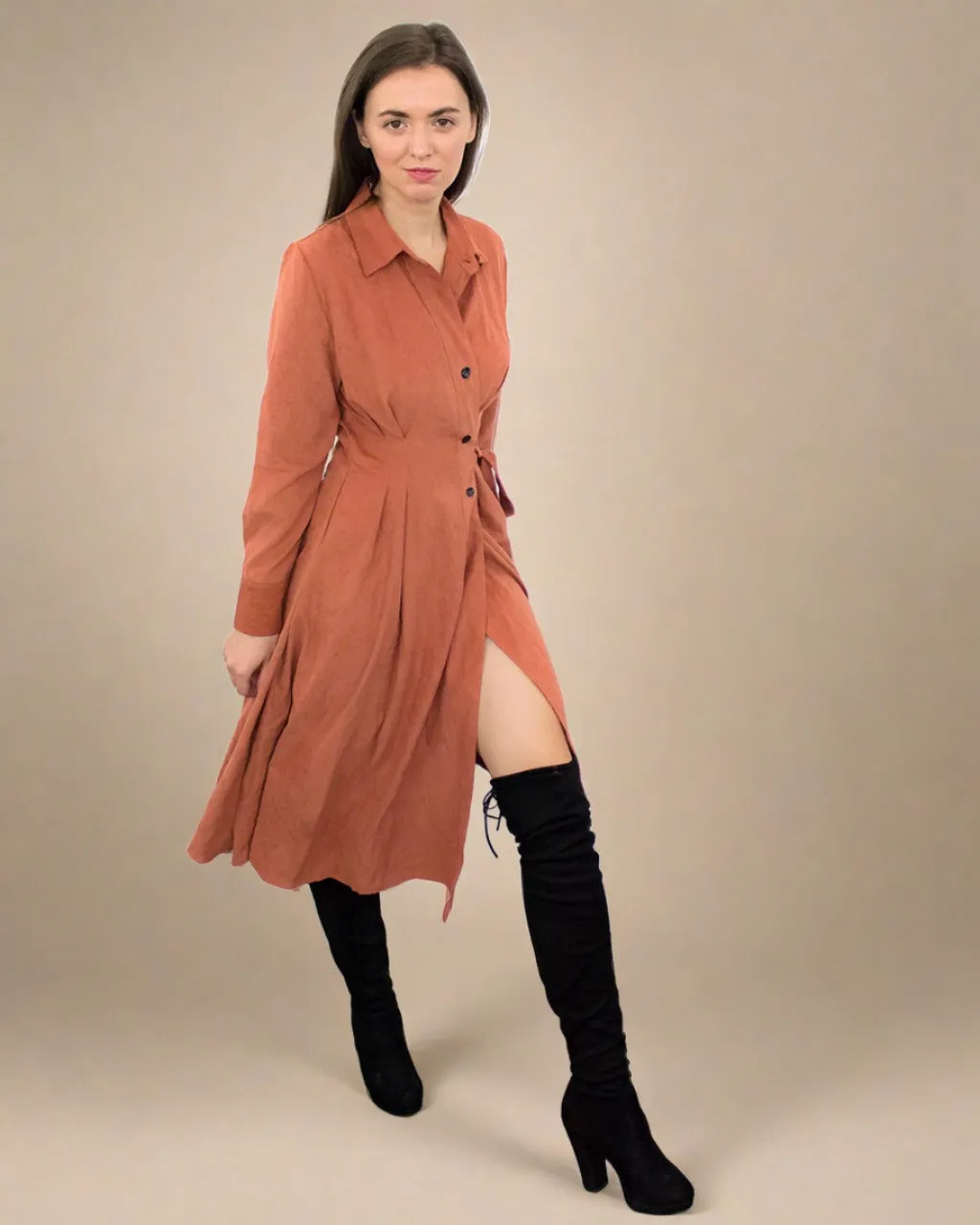 Tazia Orange Long Sleeve Wrap Dress