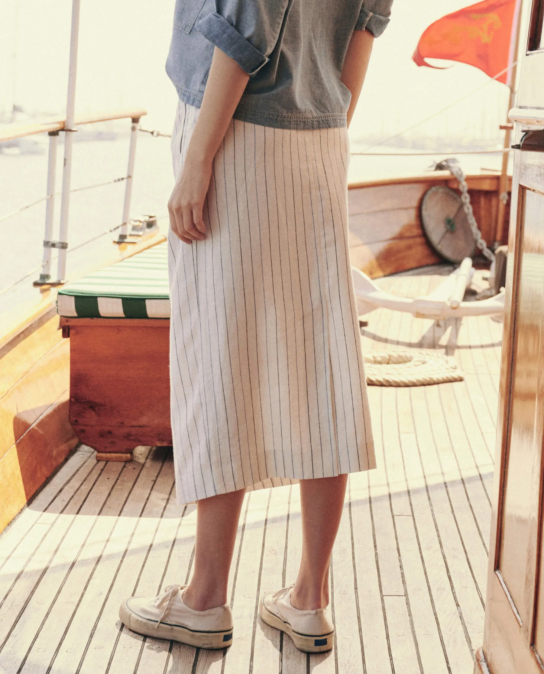 The Pleated Column Skirt. -- Cream Pinstripe