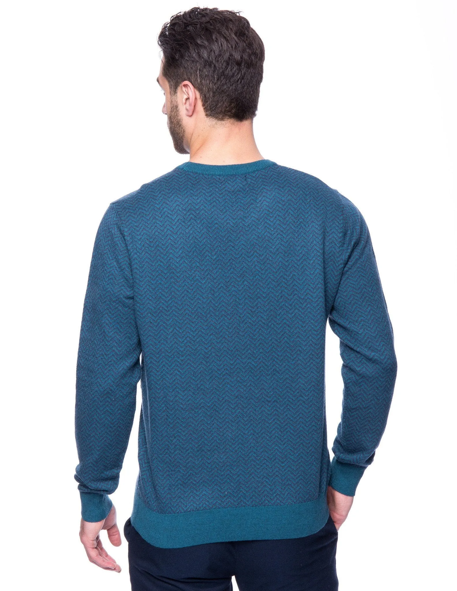 Tocco Reale Men's Cashmere Blend Crew Neck Sweater - Chevron Teal