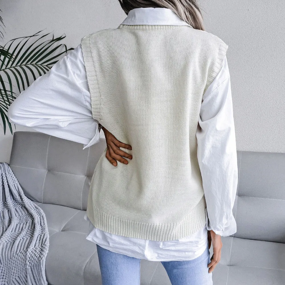 Trendy Crew Neck Textured Pointelle Cable Knit Pullover Sweater Vest