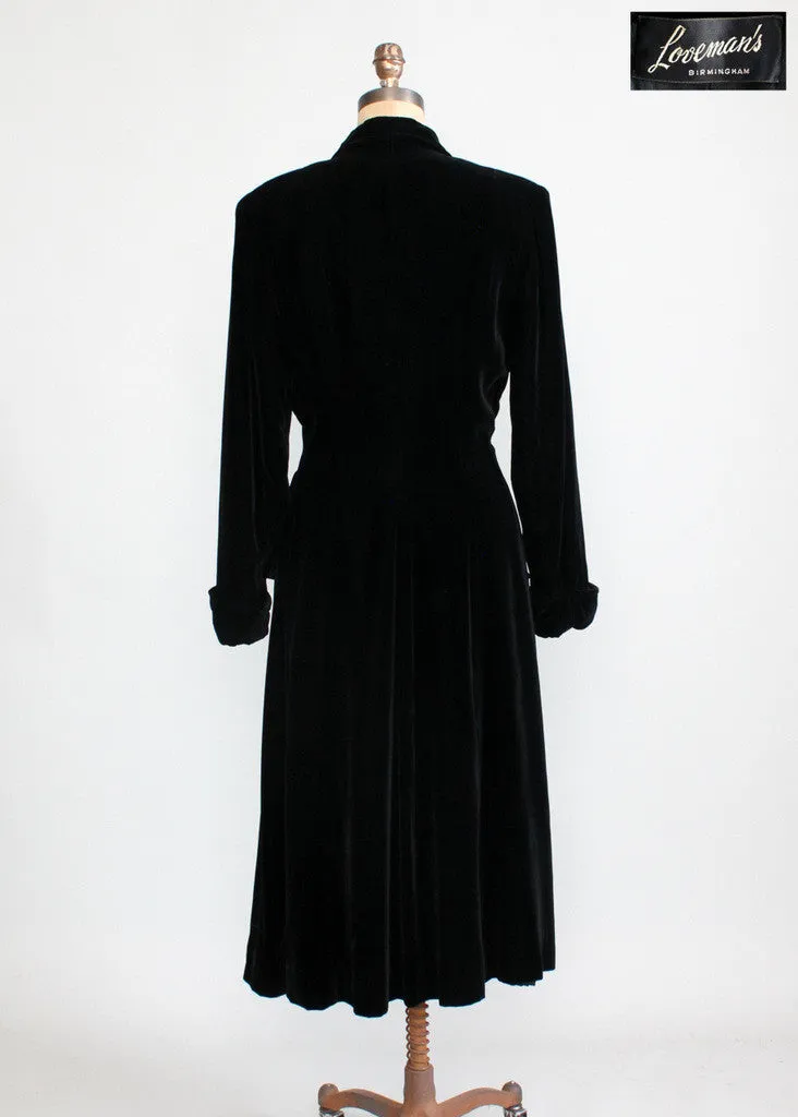 Vintage 1940s Black Velvet Princess Coat