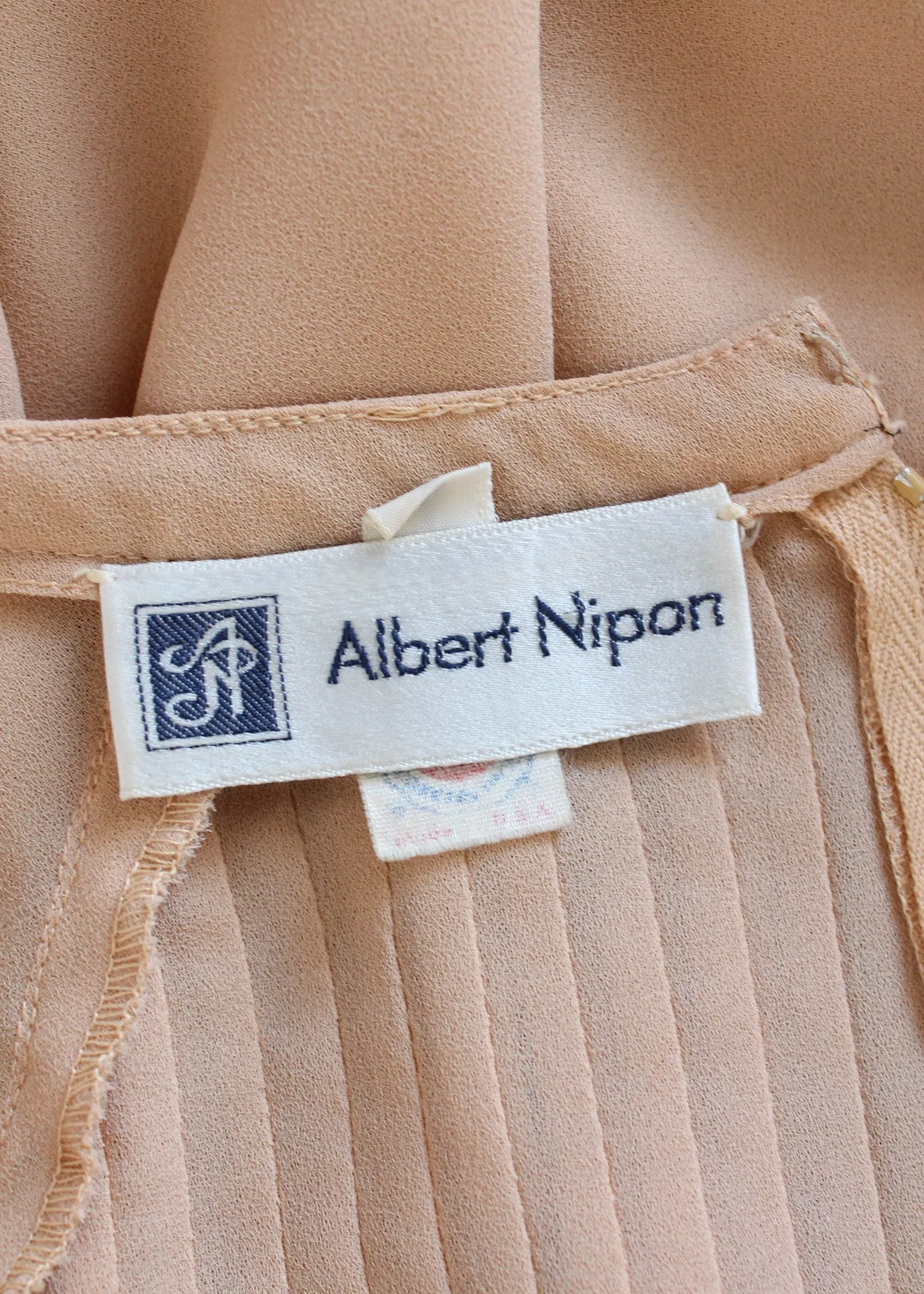 Vintage 1970s Albert Nipon Nude Silk Dress