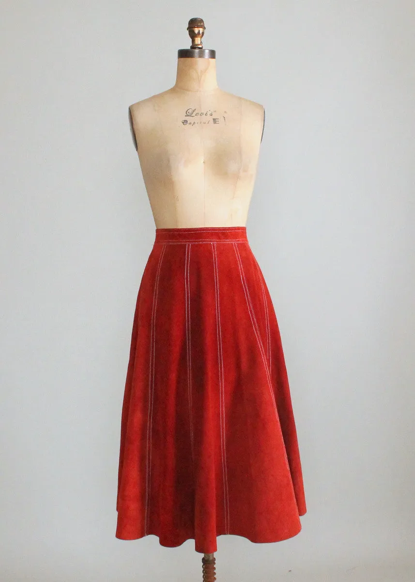 Vintage 1970s Rust Suede Gored Full Skirt