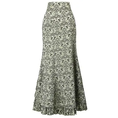 Vintage Asymmetric Floral Print Patchwork Lace-Up High Waist Gothic Long Skirts