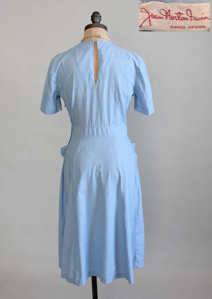 Vintage Early 1940s Blue Cotton Swing Dress