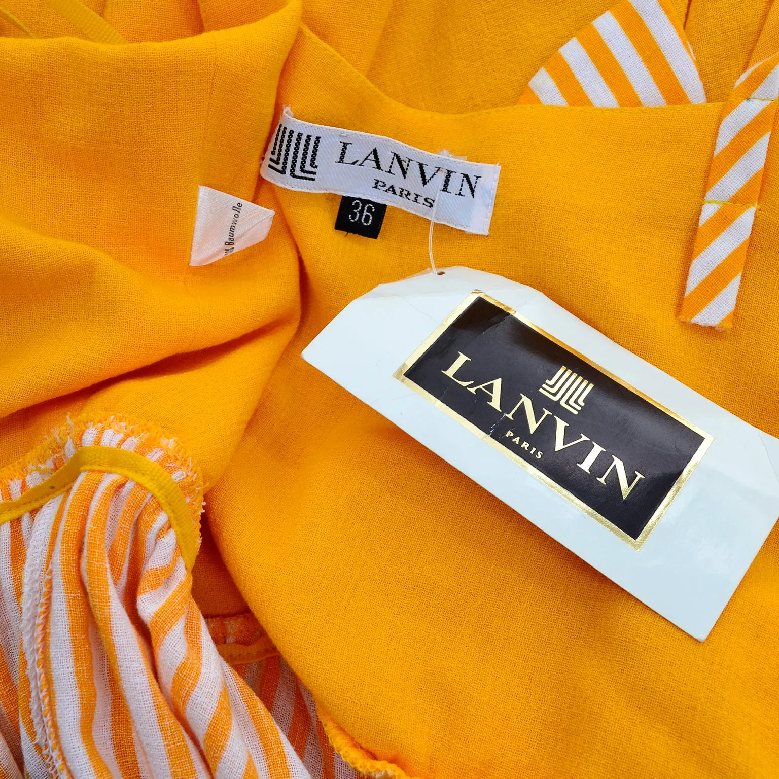 Vintage Lanvin Dress Dead Stock in Orange Yellow Marigold Cotton W Tag