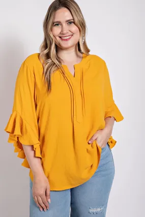 Voluptuous ( ) Ruffled Bell Sleeve And Front Pleated Detail Plus Size Women's Top