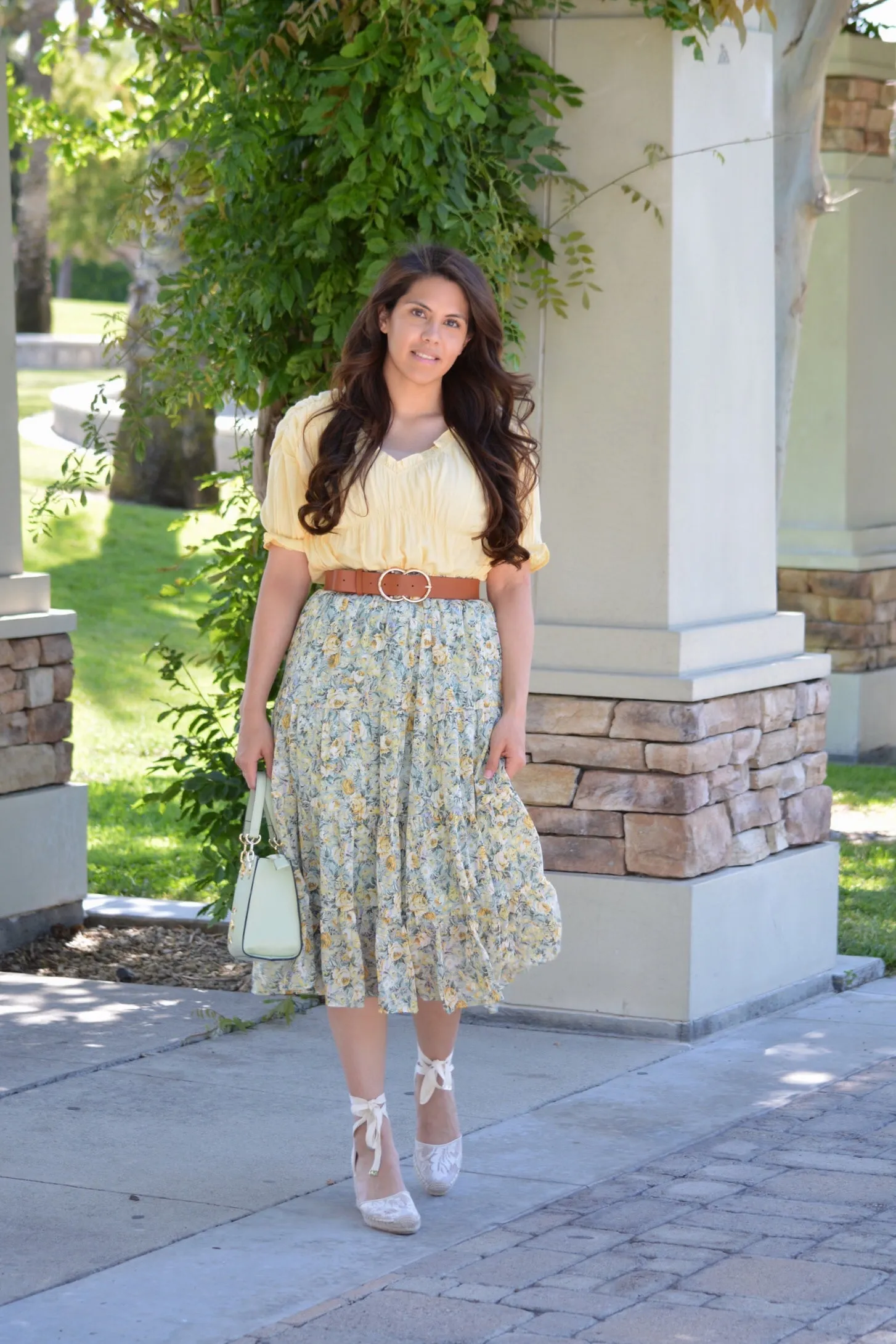 Vonnie Yellow Floral Midi Skirt