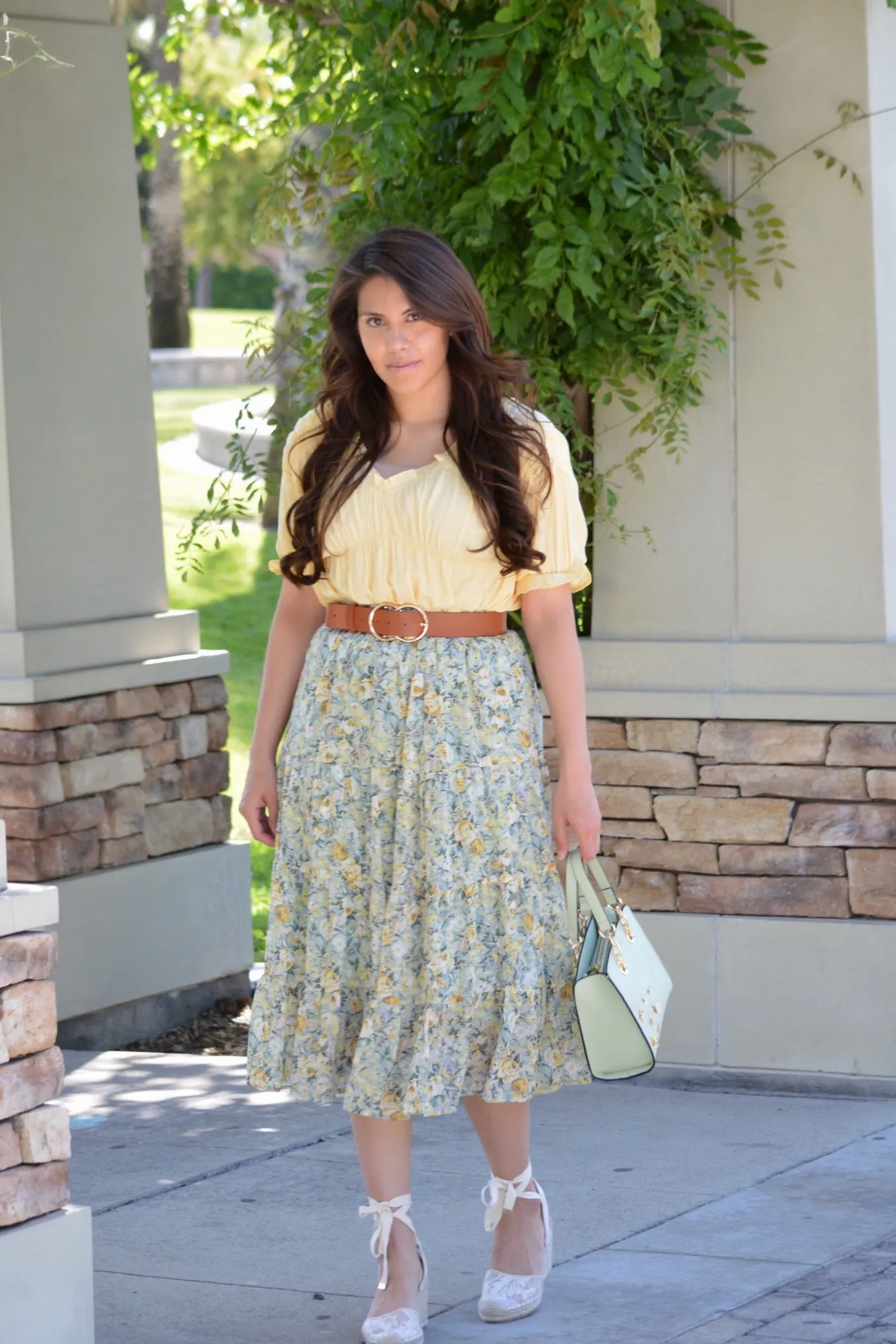 Vonnie Yellow Floral Midi Skirt