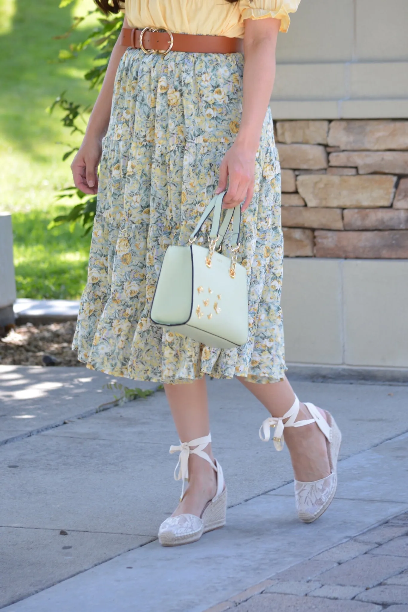 Vonnie Yellow Floral Midi Skirt