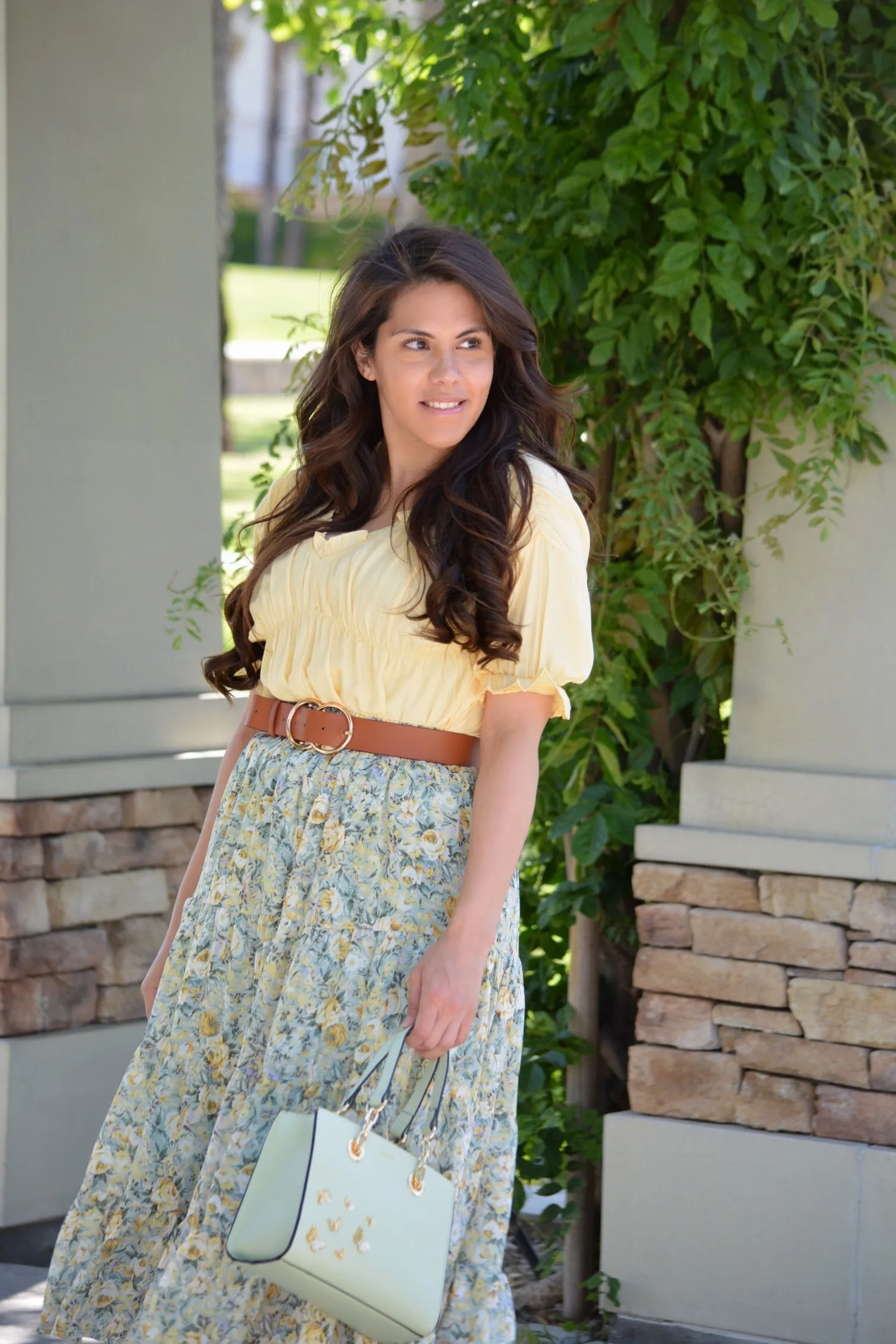 Vonnie Yellow Floral Midi Skirt