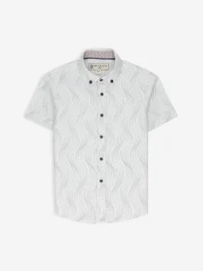 White Geometric Printed Half Sleeve Shirt