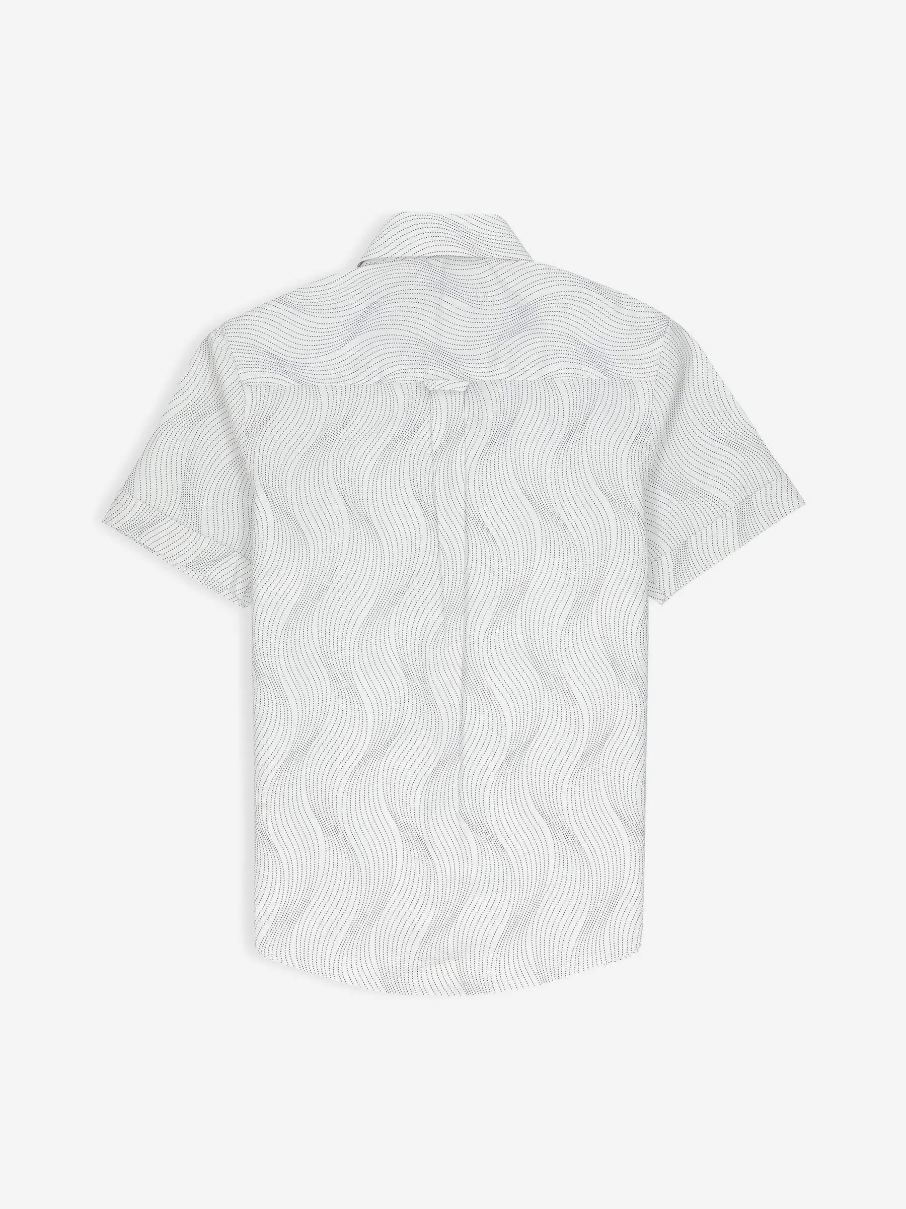 White Geometric Printed Half Sleeve Shirt