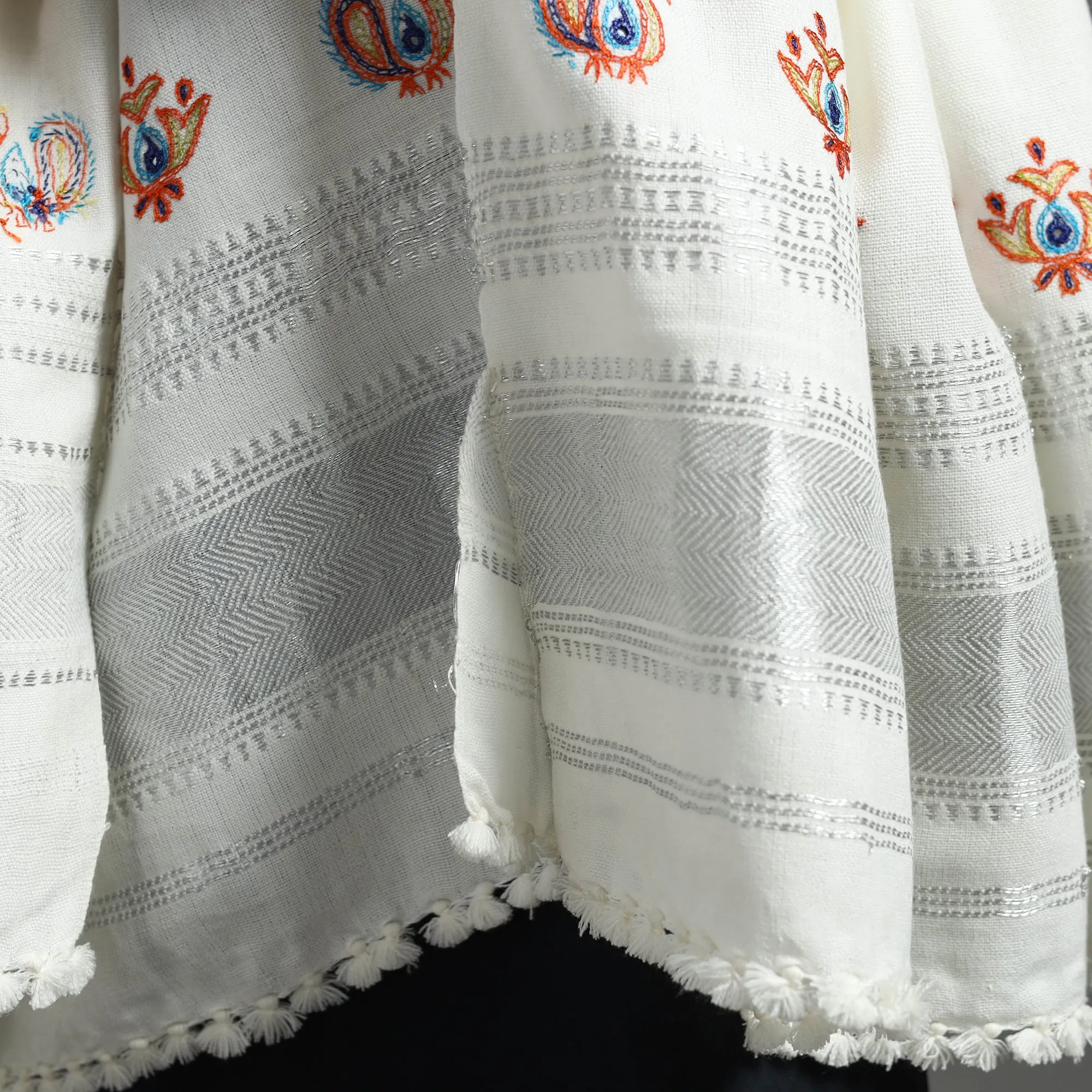 White - Kutch Ahir Hand Embroidery Woollen Shawl 39