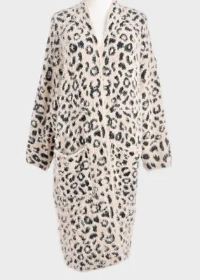 White Lion Animal Print Open Front Knit Cardigan