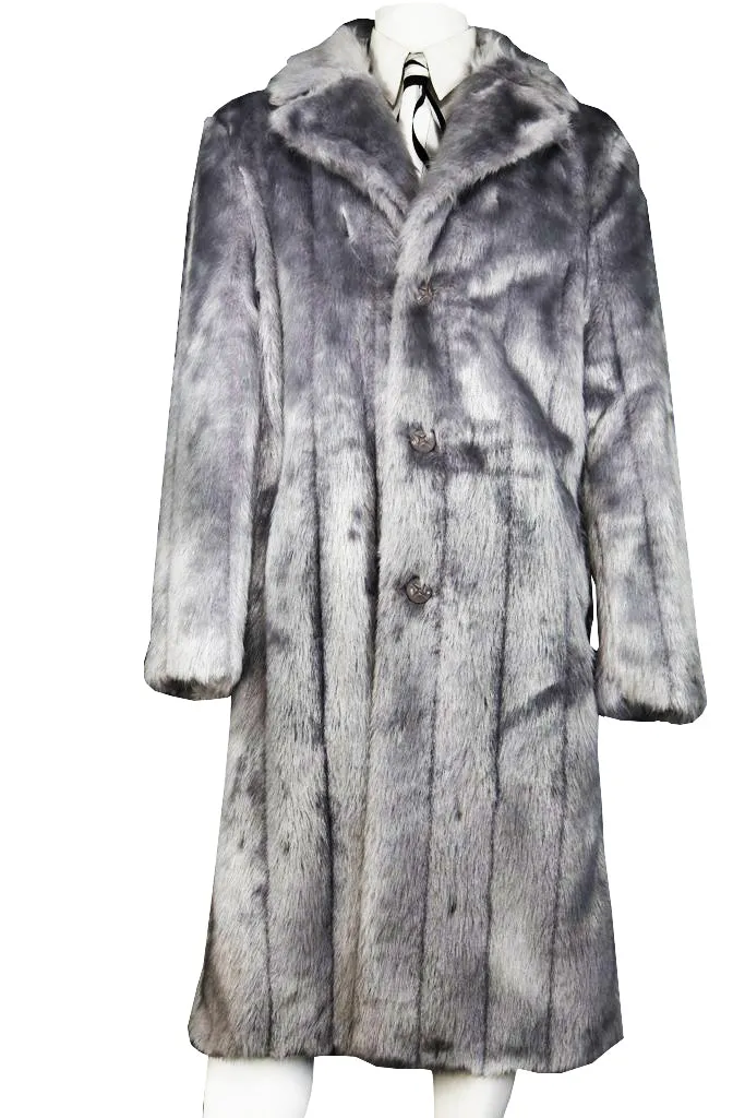 WINTER SPECIAL: FREE FUR HAT   Faux Mink Pelt Fur Coat Buttoned 1pc Long Zoot Suit - Grey