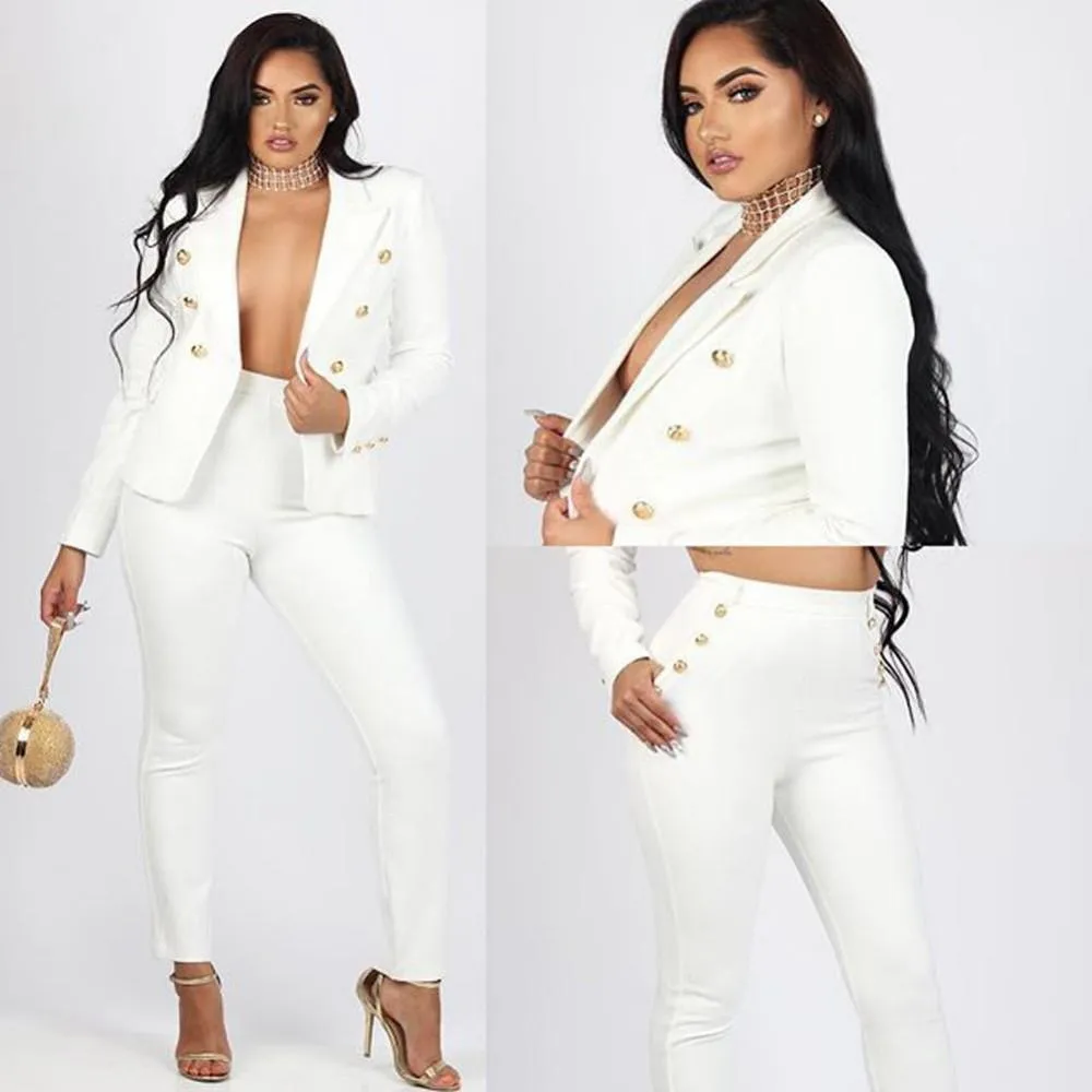 Women Pants Suits, Elegant Two Piece Women Suit, Black, White