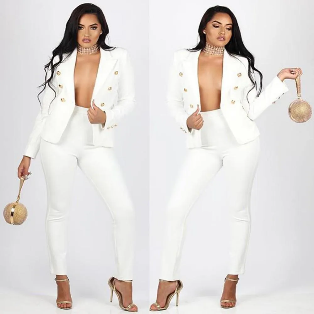 Women Pants Suits, Elegant Two Piece Women Suit, Black, White