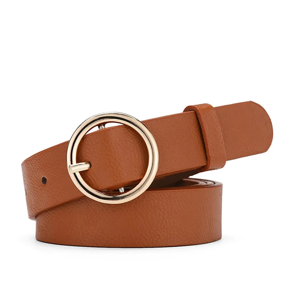 Women'S Belt Fashionable Round Buckle Belt With Jeans Cargo Pants Skirt Thin Belt Soft Pu Belt Cheap Belt New