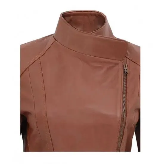 Women's Brown Fitted Genuine Leather Jacket