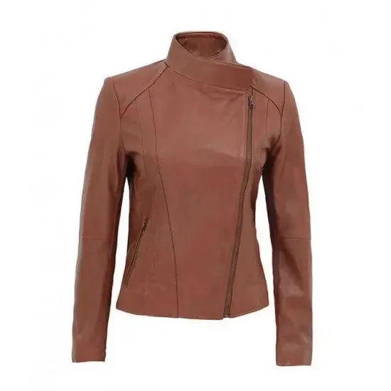 Women's Brown Fitted Genuine Leather Jacket