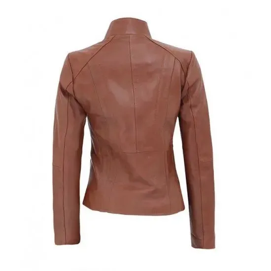 Women's Brown Fitted Genuine Leather Jacket