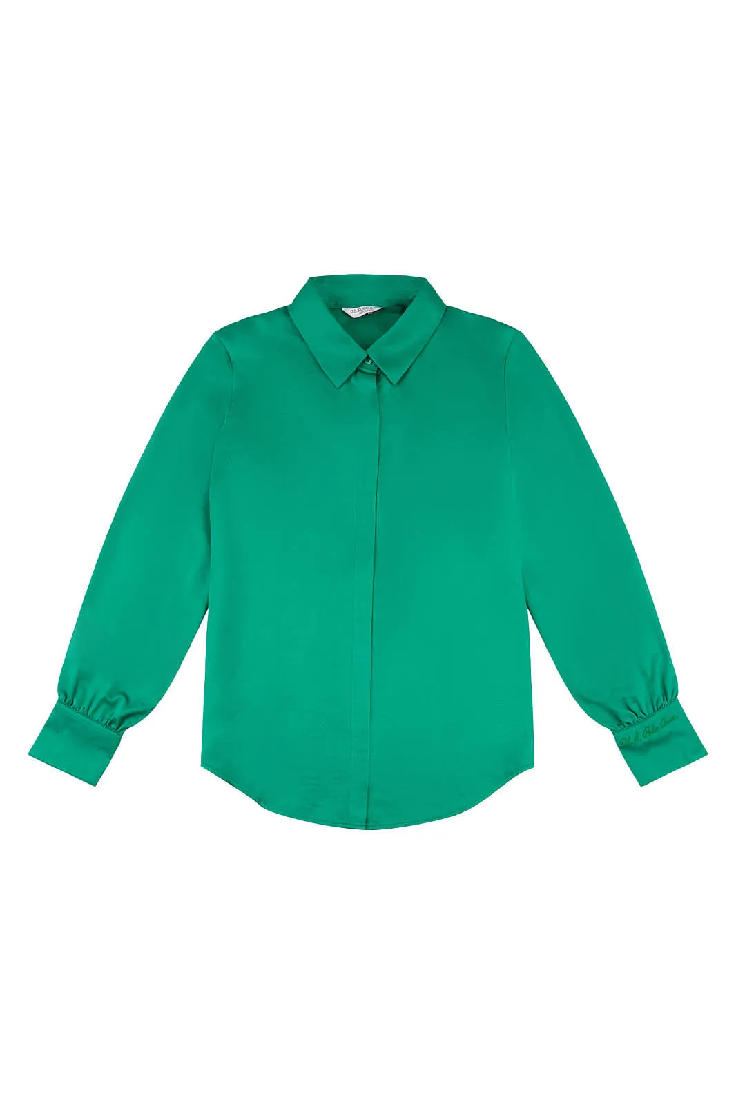 Womens Long Sleeve Satin Shirt in Ultramarine Green