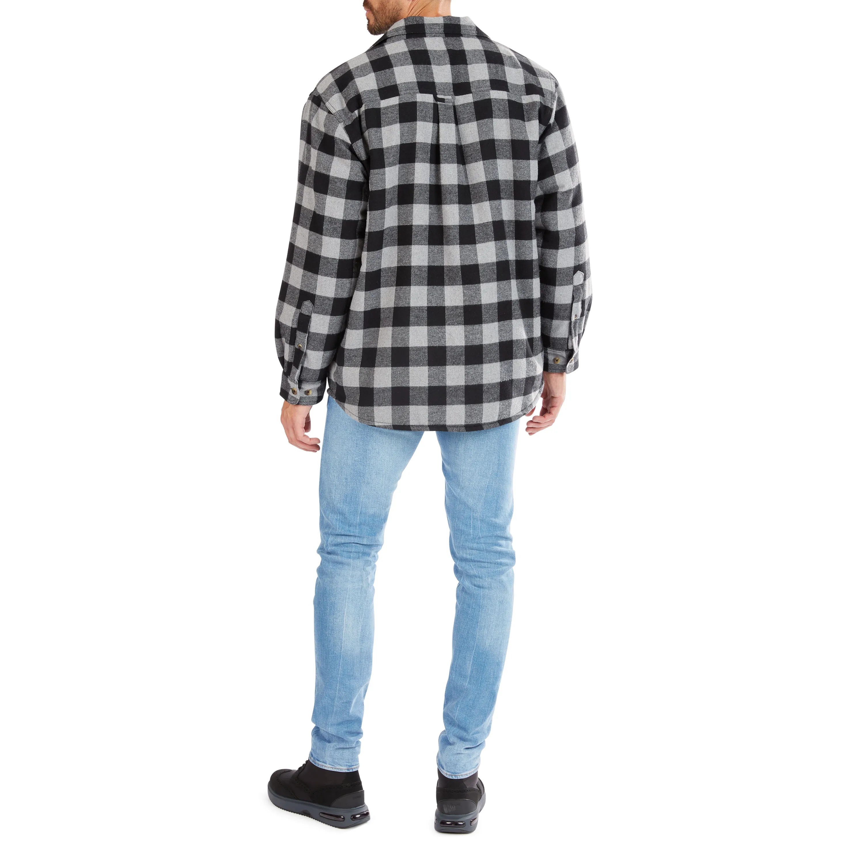 ZIP-FRONT SHERPA-LINED FLANNEL SHIRT JACKET