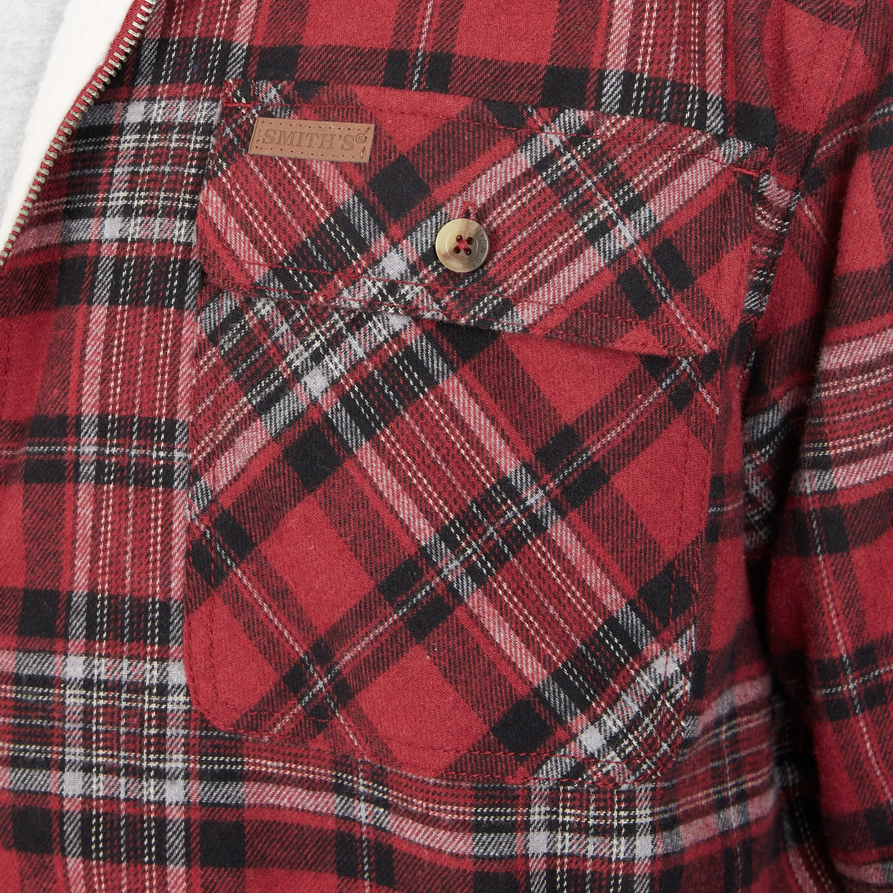 ZIP-FRONT SHERPA-LINED FLANNEL SHIRT JACKET